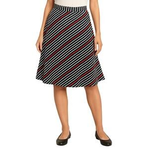Dressbarn A-Line Striped Skirt Women’s Size L Black White Red Stretch Pull-On